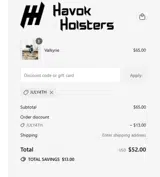 Havok Holsters coupon verification screenshot