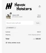 Havok Holsters coupon verification screenshot