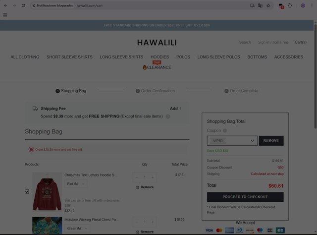 Hawalili checkout page showing Hawalili coupon code box | Screenshot taken by SimplyCodes community member on Aug 26, 2025
