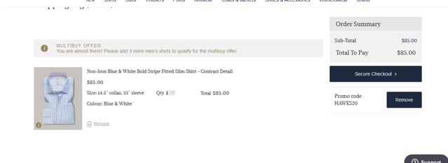 Hawes & Curtis US checkout page showing Hawes & Curtis US promo code box | Screenshot taken by SimplyCodes community member on Dec 13, 2024
