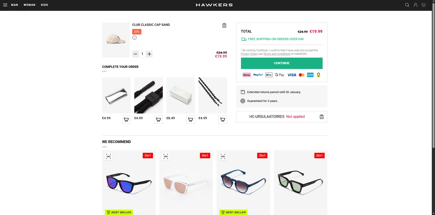 Hawkers Co. checkout page showing Hawkers Co. discount code box | Screenshot taken by SimplyCodes community member on Dec 31, 2025