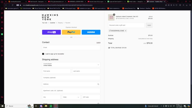Hawkins New York checkout page showing Hawkins New York discount code box | Screenshot taken by SimplyCodes community member on Nov 13, 2024