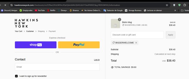 Hawkins New York checkout page showing Hawkins New York discount code box | Screenshot taken by SimplyCodes community member on Nov 13, 2024