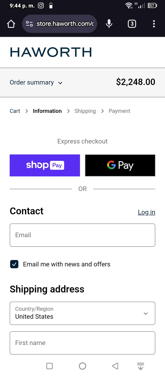 Haworth Store checkout page showing Haworth Store promo code box | Screenshot taken by SimplyCodes community member on Dec 25, 2024