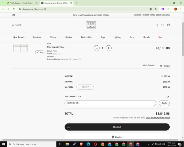 HAY checkout page showing HAY promo code box | Screenshot taken by SimplyCodes community member on Dec 16, 2024