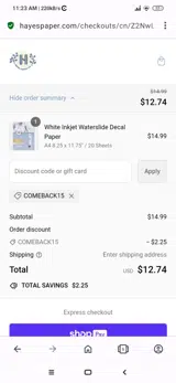 comeback15 coupon verification screenshot