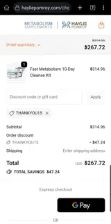 THANKYOU15 coupon verification screenshot