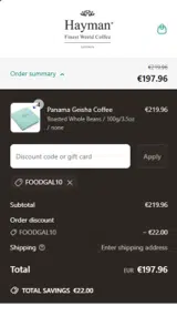 FOODGAL10 coupon verification screenshot