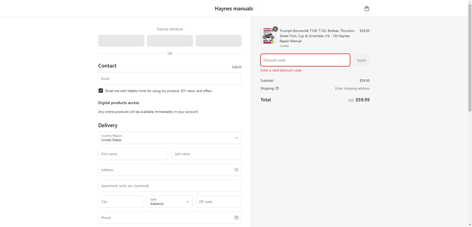 Haynes coupon code screenshot showing code FIXIT10 applied at Haynes checkout page. Uploaded by SimplyCodes community member EpicEagle816 on May 23, 2025