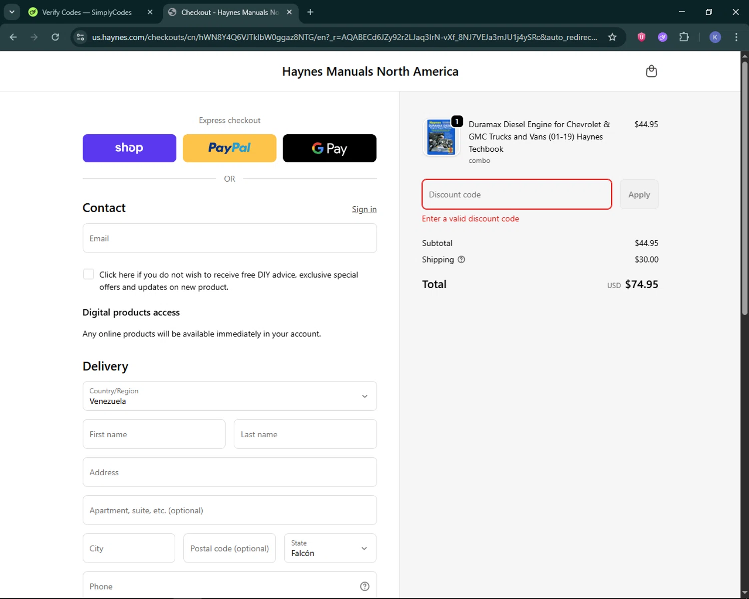 Haynes coupon code screenshot showing code FREETECHBOOK applied at Haynes checkout page. Uploaded by SimplyCodes community member KevLapage on Feb 8, 2026