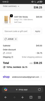 JOSUE coupon verification screenshot