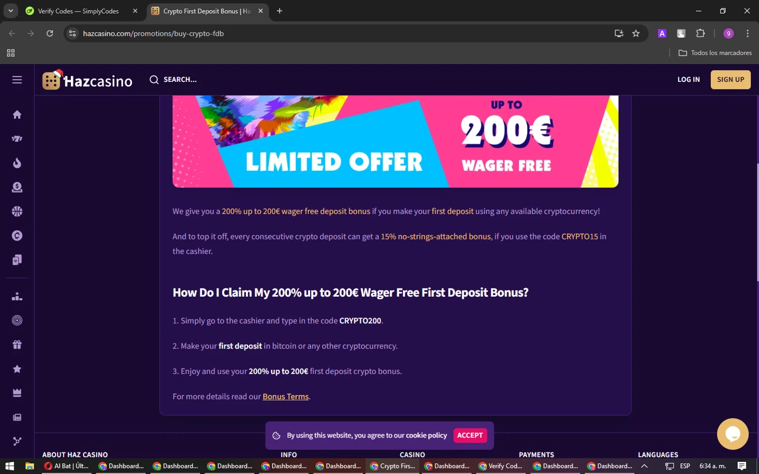 Haz Casino checkout page showing Haz Casino promo code box | Screenshot taken by SimplyCodes community member on Dec 20, 2024