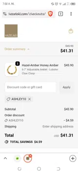 ASHLEY10 coupon verification screenshot