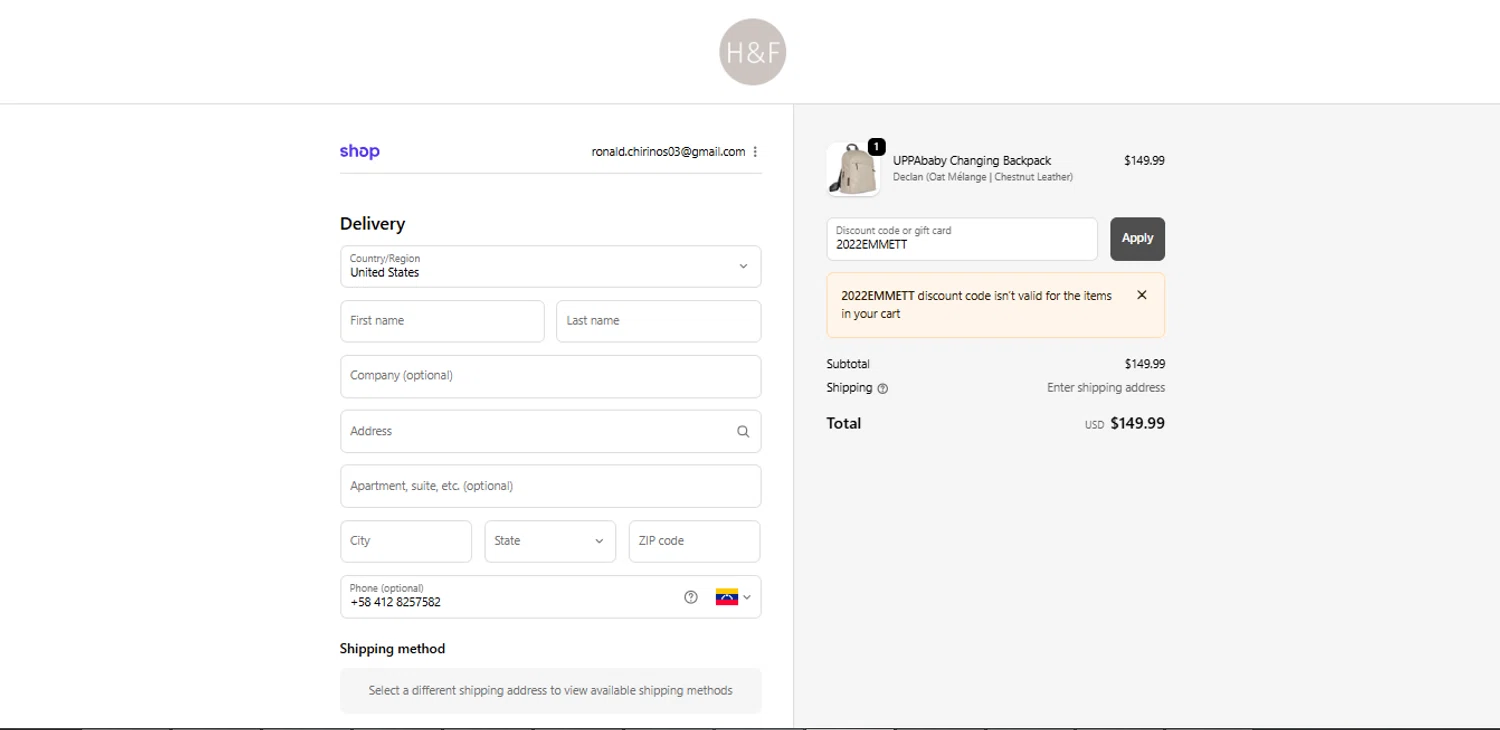 Hazel & Fawn promo code screenshot showing code 2022EMMETT applied at Hazel & Fawn checkout page. Uploaded by SimplyCodes community member davisams on Nov 11, 2025