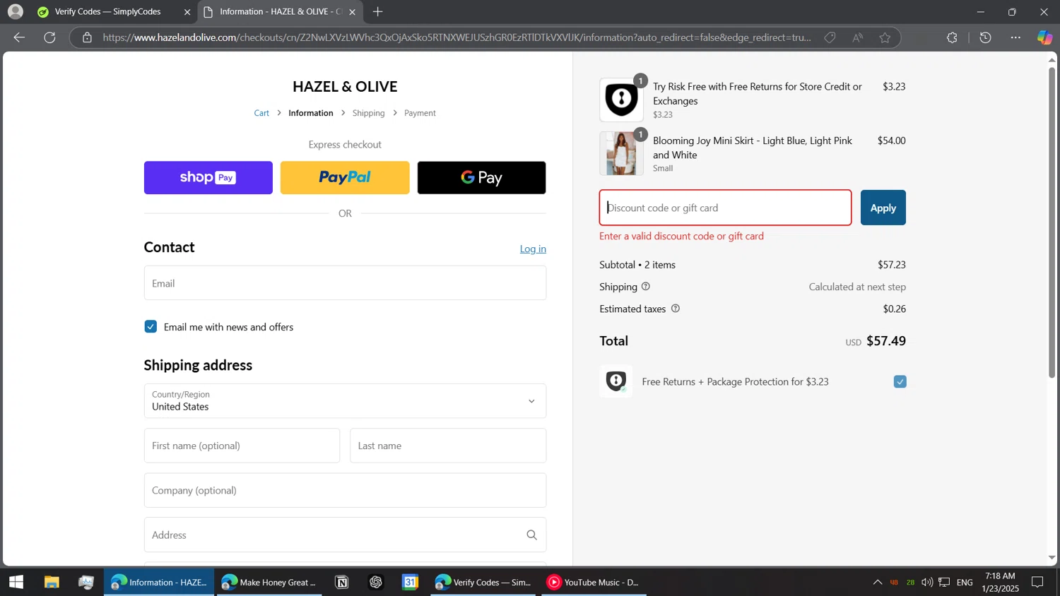 Hazel & Olive promo code screenshot showing code MERRY applied at Hazel & Olive checkout page. Uploaded by SimplyCodes community member BorgeZzz on Jan 23, 2025