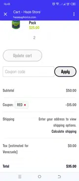 Haze Store coupon verification screenshot