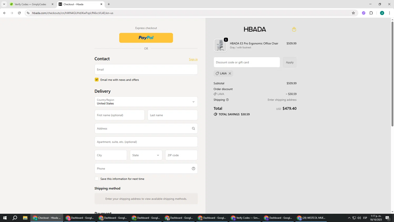 Hbada discount code screenshot showing code LAVA applied at Hbada checkout page. Uploaded by SimplyCodes community member HEROESCUDA on Oct 18, 2025