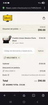Welcome10 coupon verification screenshot