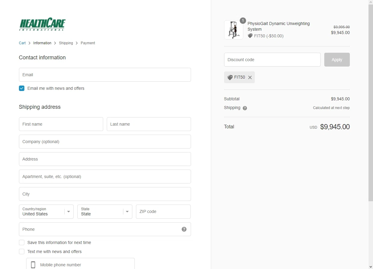 HCI Fitness checkout page showing HCI Fitness promo code box | Screenshot taken by SimplyCodes community member on Apr 10, 2022