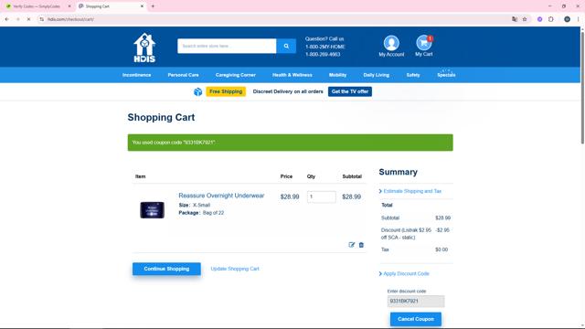 HDIS checkout page showing HDIS promo code box | Screenshot taken by SimplyCodes community member on Aug 21, 2025