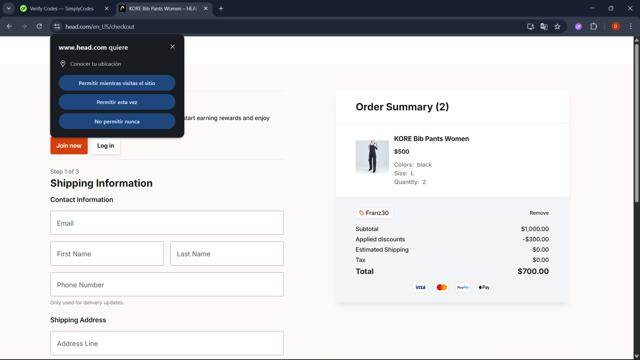 HEAD checkout page showing HEAD discount code box | Screenshot taken by SimplyCodes community member on Aug 19, 2025