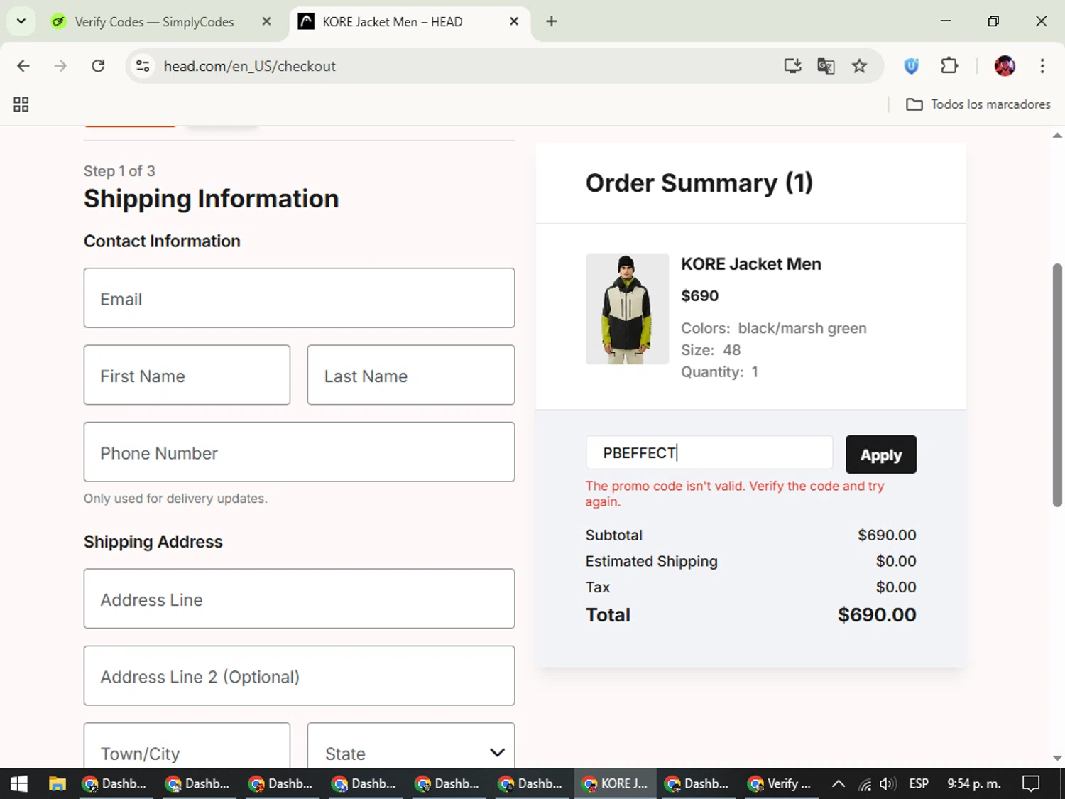 HEAD discount code screenshot showing code PBEFFECT applied at HEAD checkout page. Uploaded by SimplyCodes community member SavingsEagle5772 on Nov 28, 2025