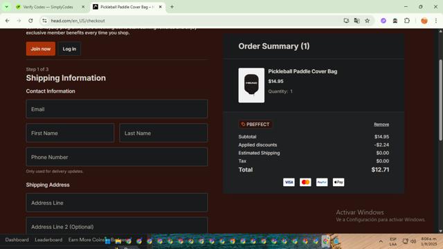 HEAD checkout page showing HEAD discount code box | Screenshot taken by SimplyCodes community member on Sep 1, 2025