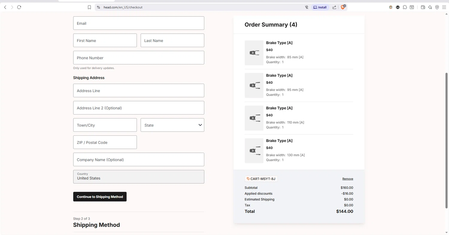 HEAD checkout page showing HEAD discount code box | Screenshot taken by SimplyCodes community member on Feb 2, 2026