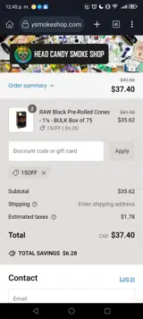 Head Candy Smoke Shop coupon verification screenshot
