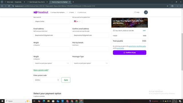 HeadOut checkout page showing HeadOut promo code box | Screenshot taken by SimplyCodes community member on Jan 26, 2025