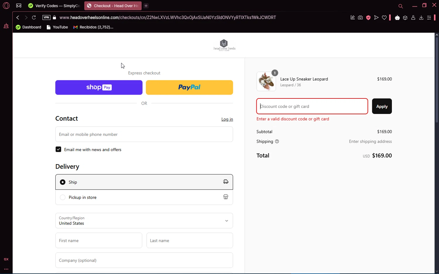 Head Over Heels promo code screenshot showing code THANKYOU20 applied at Head Over Heels checkout page. Uploaded by SimplyCodes community member number_1 on Apr 16, 2025