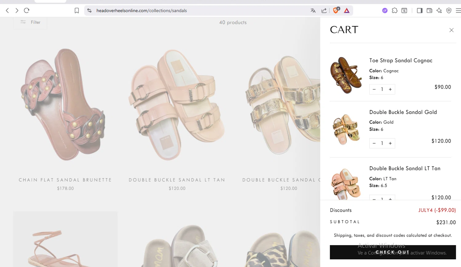 Head Over Heels promo code screenshot showing code JULY4 applied at Head Over Heels checkout page. Uploaded by SimplyCodes community member crischidy25 on Jul 3, 2025