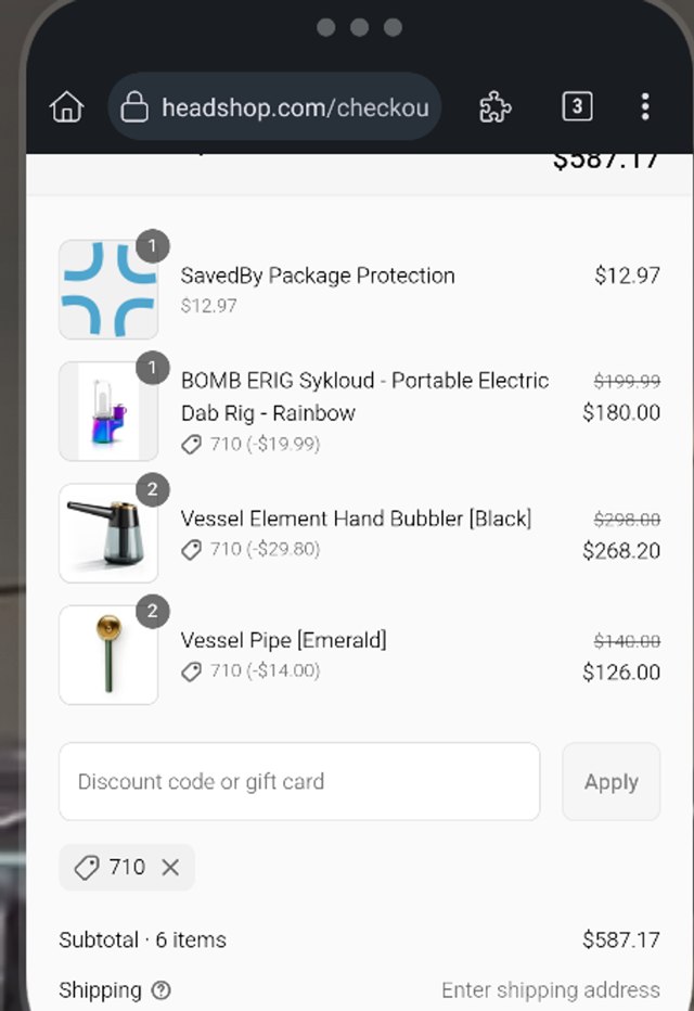 Headshop checkout page showing Headshop discount code box | Screenshot taken by SimplyCodes community member on Sep 7, 2025