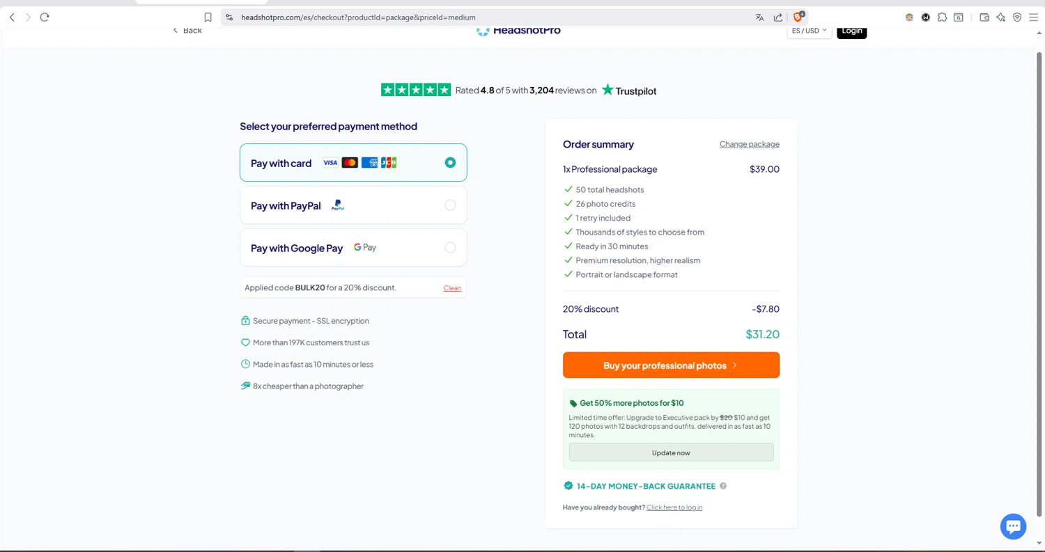 HeadshotPro checkout page showing HeadshotPro promo code box | Screenshot taken by SimplyCodes community member on Jan 27, 2026