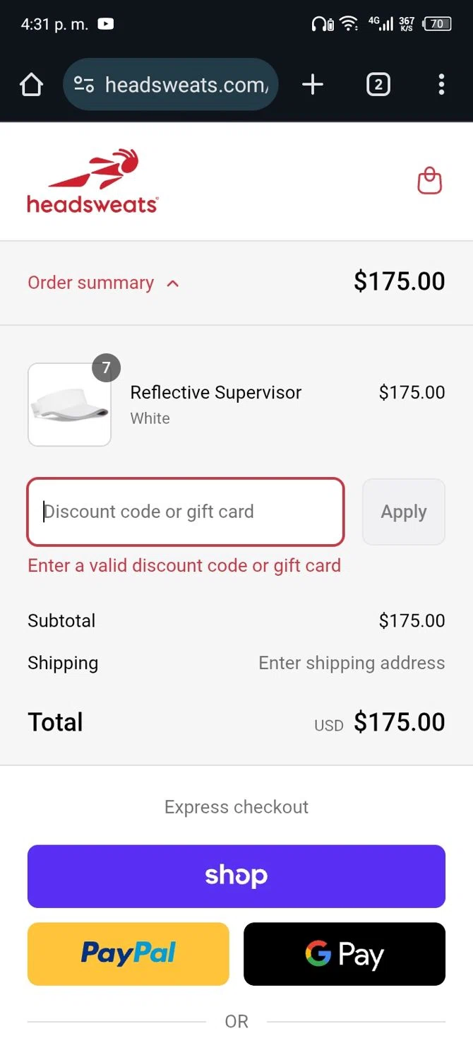 Headsweats promo code screenshot showing code LDAY25 applied at Headsweats checkout page. Uploaded by SimplyCodes community member Rafita on Sep 4, 2025