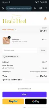 SOFTHEEL20 coupon verification screenshot