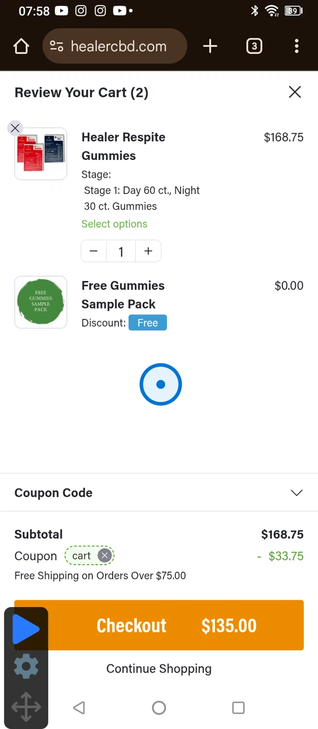 Healer CBD checkout page showing Healer CBD promo code box | Screenshot taken by SimplyCodes community member on Dec 19, 2025