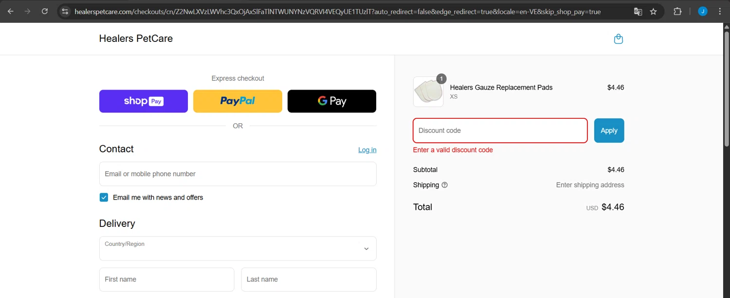 Healers PetCare promo code screenshot showing code Free applied at Healers PetCare checkout page. Uploaded by SimplyCodes community member Jeanjc on Apr 4, 2025