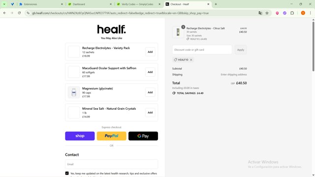 healf checkout page showing healf discount code box | Screenshot taken by SimplyCodes community member on Sep 3, 2025