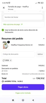 Healflux coupon verification screenshot