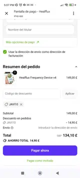 Healflux coupon verification screenshot