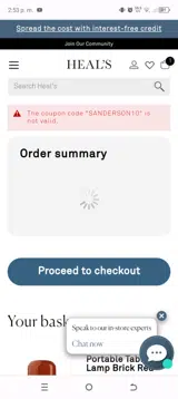 SANDERSON10 coupon verification screenshot