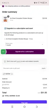 YEFFRY coupon verification screenshot