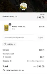 10JEXO coupon verification screenshot