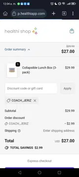 Healthi coupon verification screenshot