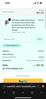 WELCOME763 coupon verification screenshot