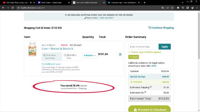 Healthy Directions checkout page showing Healthy Directions promo code box | Screenshot taken by SimplyCodes community member on Mar 27, 2024