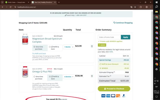 Healthy Directions checkout page showing Healthy Directions promo code box | Screenshot taken by SimplyCodes community member on May 7, 2024