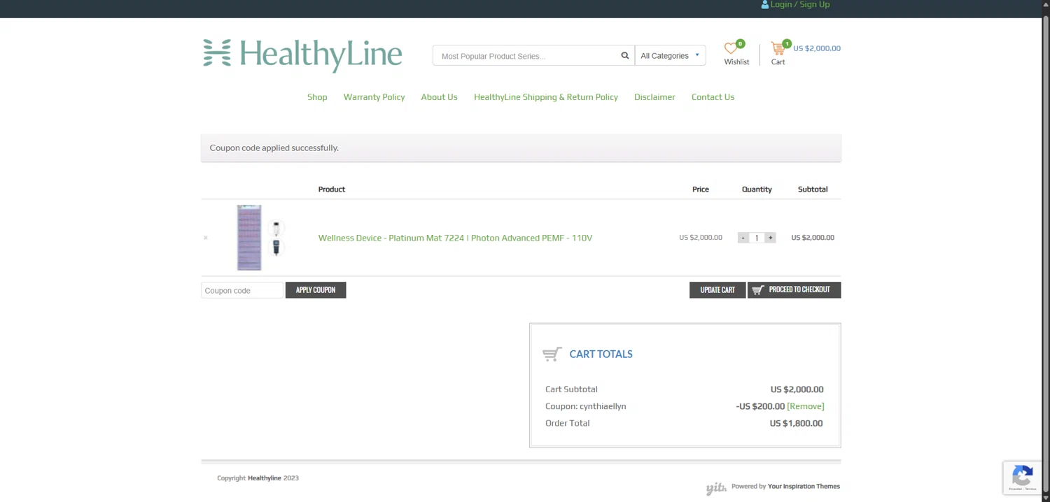 Healthy Line checkout page showing Healthy Line coupon code box | Screenshot taken by SimplyCodes community member on Feb 4, 2026