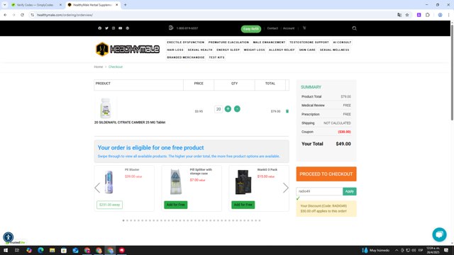 HealthyMale checkout page showing HealthyMale coupon code box | Screenshot taken by SimplyCodes community member on Apr 26, 2025